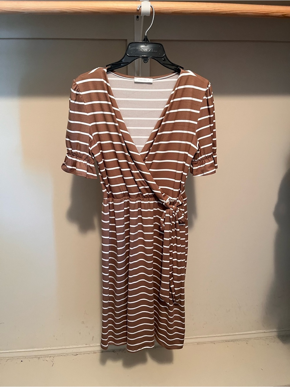 Reborn J Brown and White Striped Wrap Dress